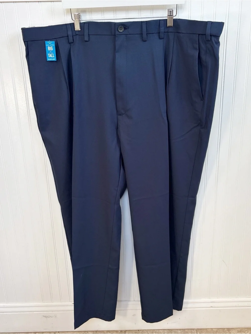 Haggar Cool 18 Pro Men’s 50W x 29L Navy Blue Big & Tall Classic Fit Pleated Pant
